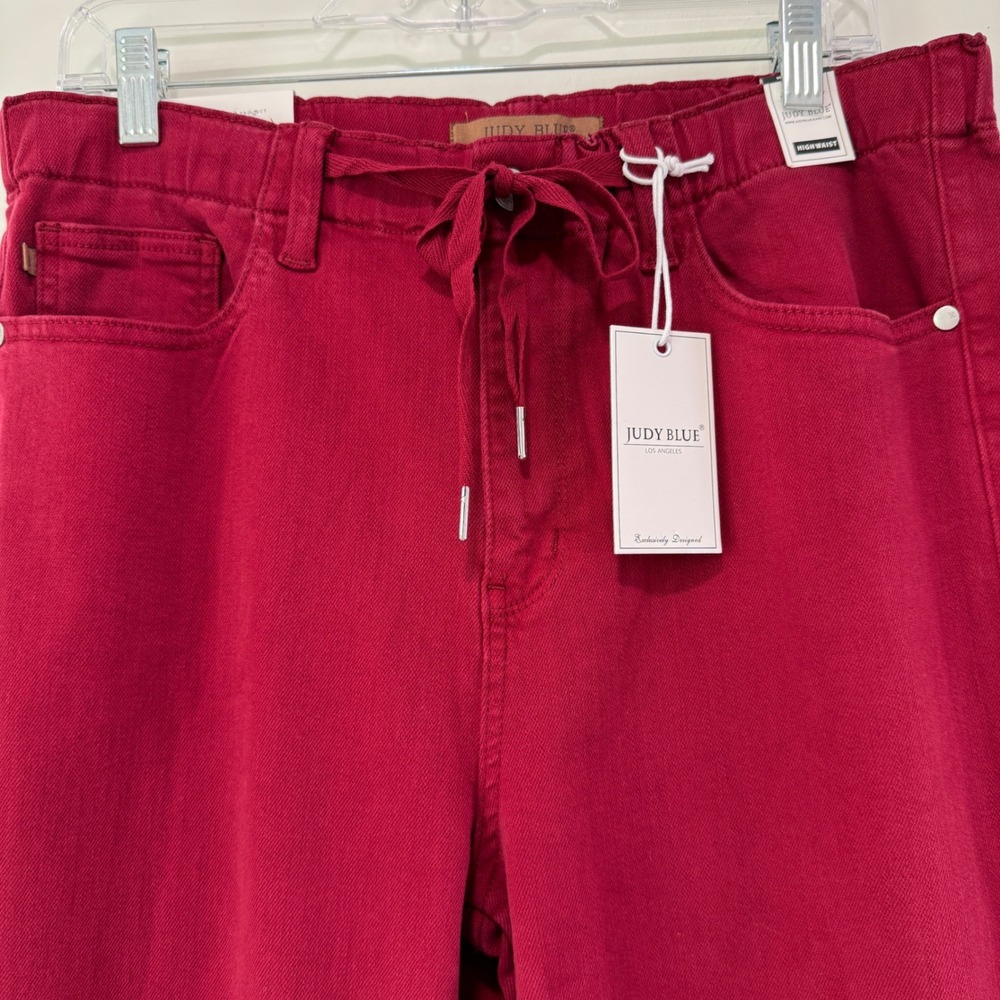 NWT Judy Blue High Waist Joggers Size 13/31 Scarlet Red Drawstring Garment Dyed - Picture 3 of 9